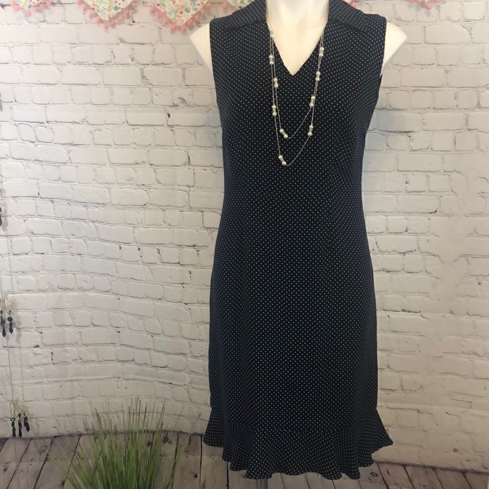 BURNS silk polka dot navy dress